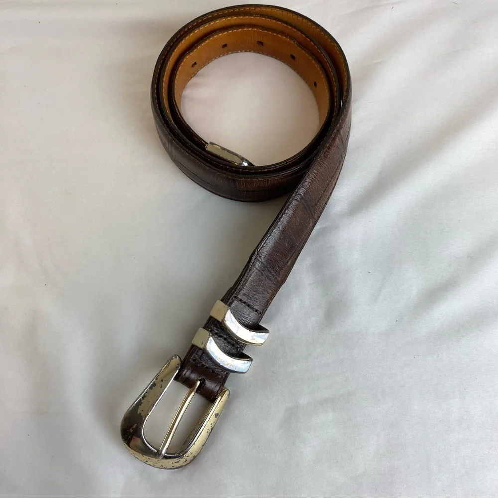 Brighton Vintage Onyx Crocodile Embossed Leather Belt #19408